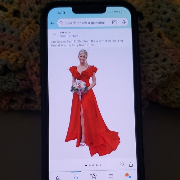 Red Ruffled Sweetheart Prom Gown With High Slit - Picture 5 of 5